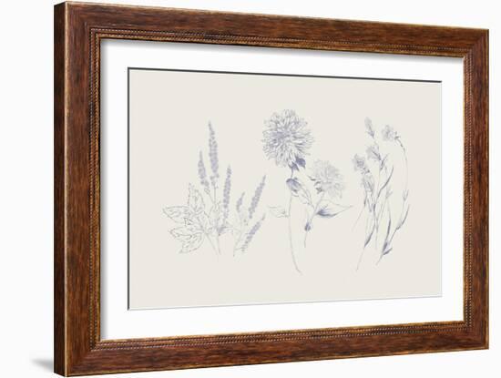 Flowers on White VIII Blue-Wild Apple Portfolio-Framed Art Print