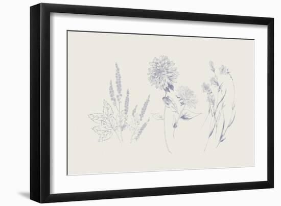 Flowers on White VIII Blue-Wild Apple Portfolio-Framed Art Print