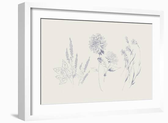 Flowers on White VIII Blue-Wild Apple Portfolio-Framed Art Print