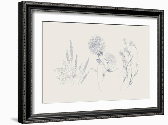 Flowers on White VIII Blue-Wild Apple Portfolio-Framed Art Print