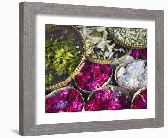 Flowers Prepared for Offerings, Yogyakarta, Java, Indonesia-Ian Trower-Framed Photographic Print