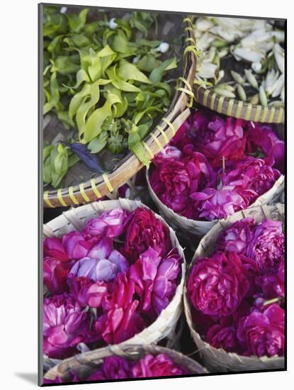 Flowers Prepared for Offerings, Yogyakarta, Java, Indonesia-Ian Trower-Mounted Photographic Print