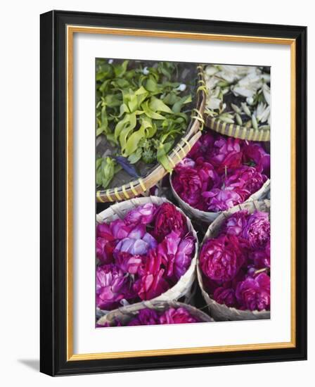 Flowers Prepared for Offerings, Yogyakarta, Java, Indonesia-Ian Trower-Framed Photographic Print