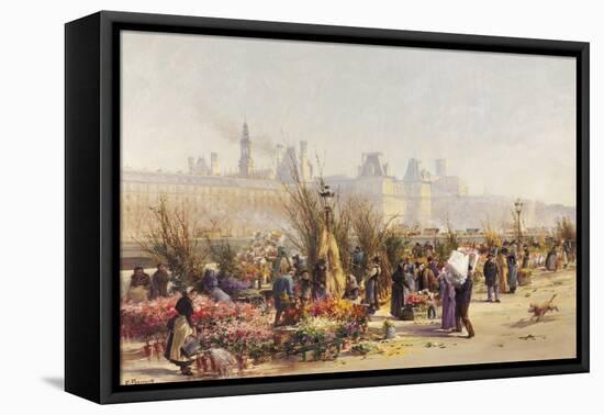 Flowers Sellers on the Banks of the Seine-Gustave Fraipont-Framed Premier Image Canvas