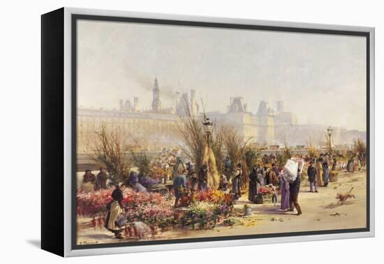 Flowers Sellers on the Banks of the Seine-Gustave Fraipont-Framed Premier Image Canvas