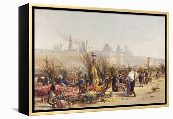 Flowers Sellers on the Banks of the Seine-Gustave Fraipont-Framed Premier Image Canvas