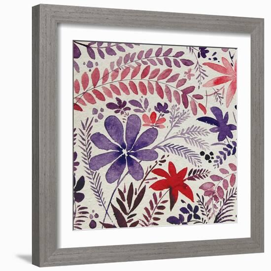 Flowery Dreams II-Blue Fish-Framed Art Print