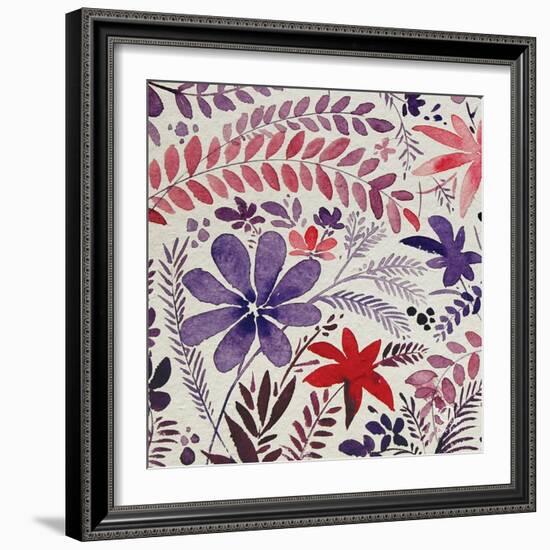 Flowery Dreams II-Blue Fish-Framed Art Print