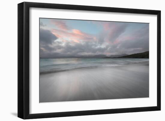 Flowing Tide and Pink Sky at Dusk, Luskentyre Beach, Isle of Harris, Outer Hebrides, Scotland-Stewart Smith-Framed Photographic Print