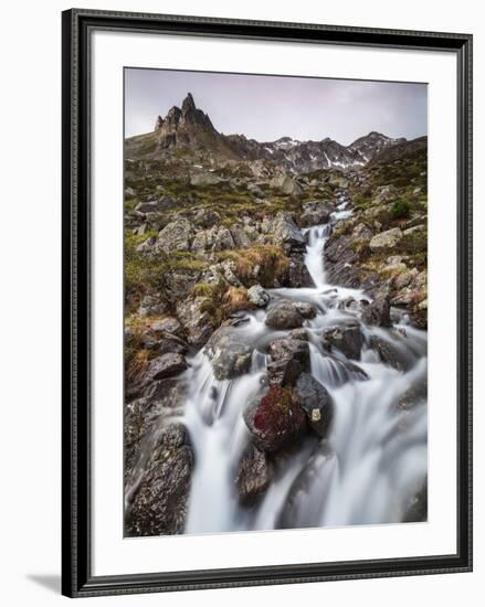 Flowing water of a creek, Alp Da Cavloc, Maloja Pass, Bregaglia Valley, Engadine, Canton of Graubun-Roberto Moiola-Framed Photographic Print