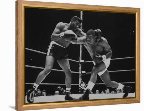 Floyd Patterson, and Sonny Liston During Championship Fight in Won by Liston in 1 1/2 Minutes-George Silk-Framed Premier Image Canvas