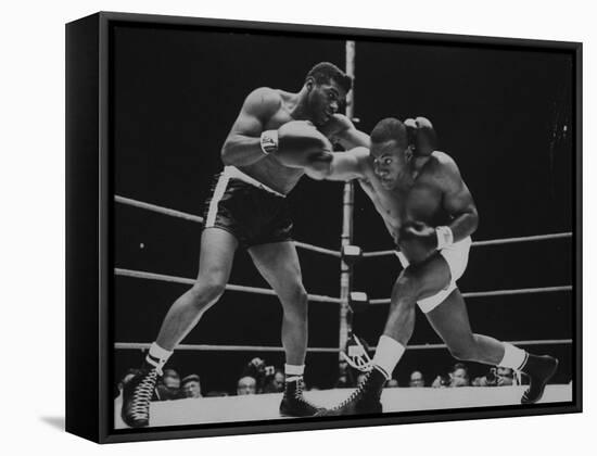 Floyd Patterson, and Sonny Liston During Championship Fight in Won by Liston in 1 1/2 Minutes-George Silk-Framed Premier Image Canvas