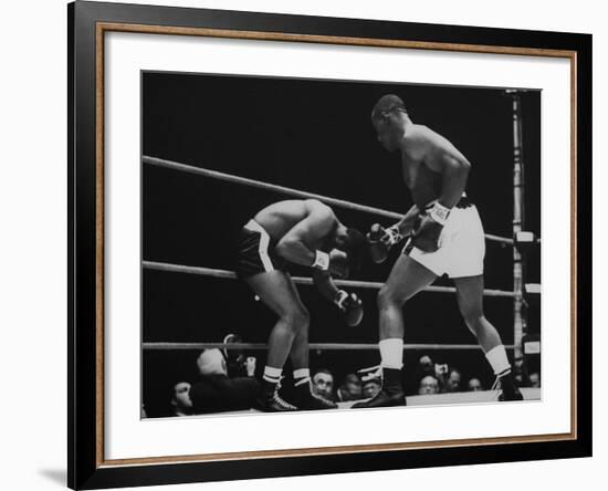Floyd Patterson, and Sonny Liston During Liston-Patterson Heavyweight Title Bout-George Silk-Framed Premium Photographic Print