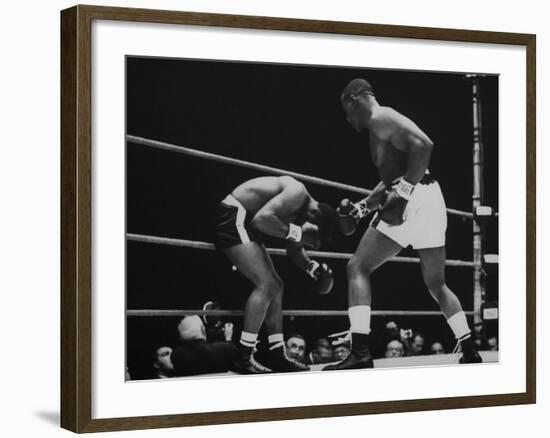 Floyd Patterson, and Sonny Liston During Liston-Patterson Heavyweight Title Bout-George Silk-Framed Premium Photographic Print