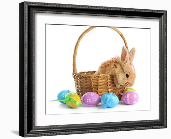 Fluffy Foxy Rabbit in Basket with Easter Eggs-Yastremska-Framed Photographic Print