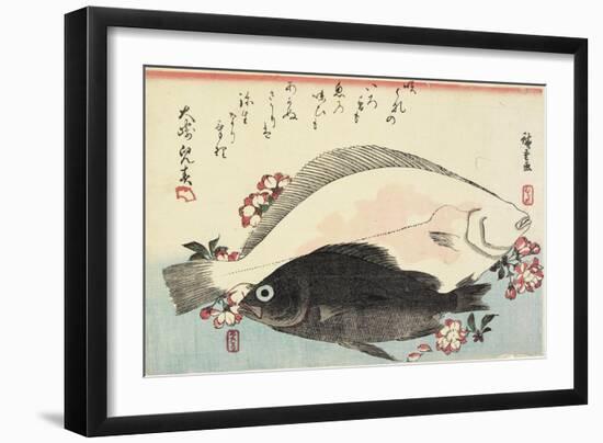 Fluke and Black Bass, Cherry Blossoms-Utagawa Hiroshige-Framed Giclee Print