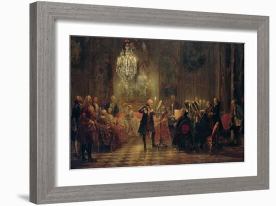 Flute Concert with Frederick the Great in Sanssouci-Adolph von Menzel-Framed Giclee Print