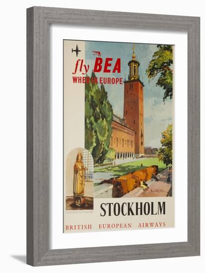 Fly Bea When in Europe, Stockholm Travel Poster-null-Framed Giclee Print