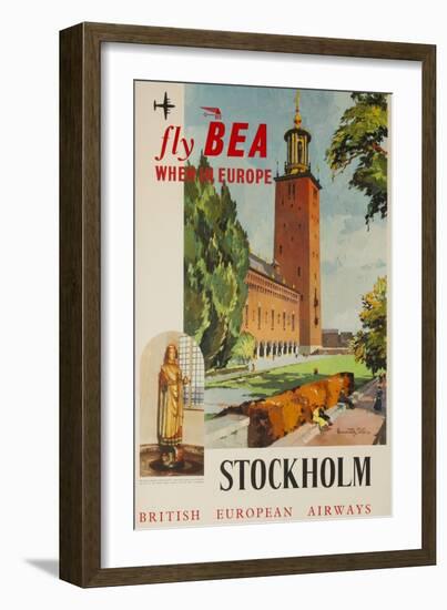 Fly Bea When in Europe, Stockholm Travel Poster-null-Framed Giclee Print