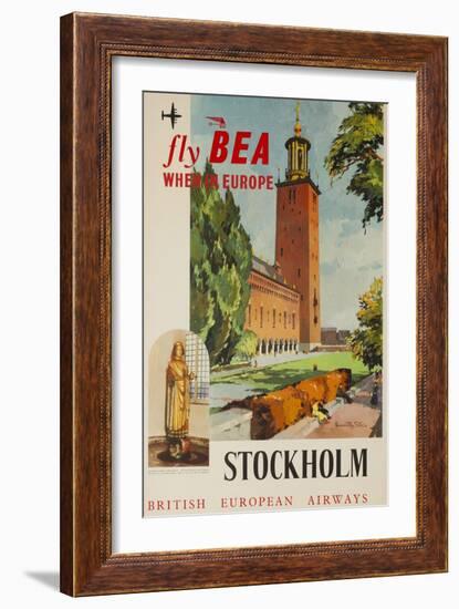 Fly Bea When in Europe, Stockholm Travel Poster--Framed Giclee Print