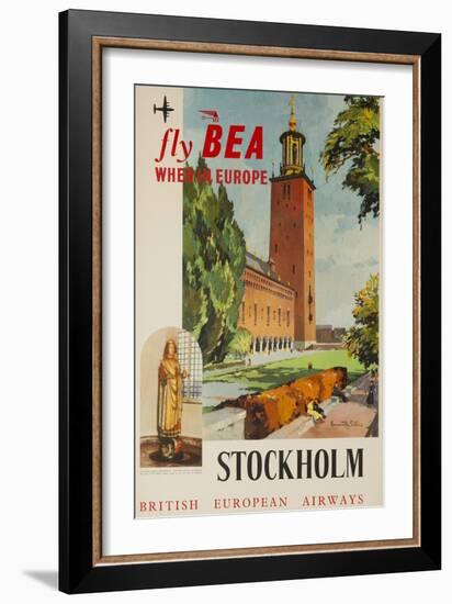 Fly Bea When in Europe, Stockholm Travel Poster-null-Framed Giclee Print