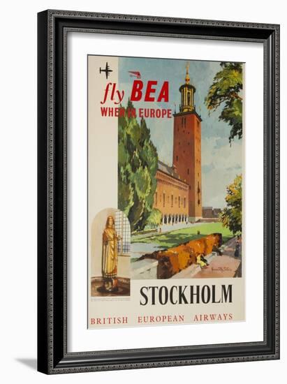 Fly Bea When in Europe, Stockholm Travel Poster-null-Framed Giclee Print