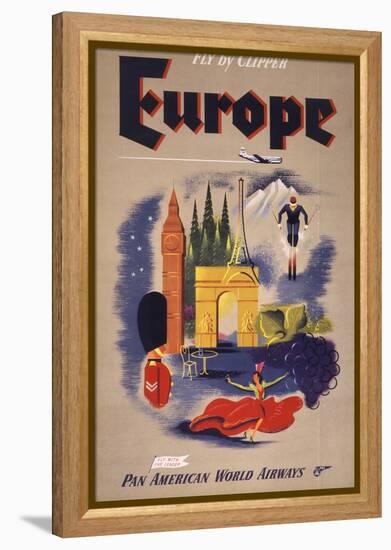 Fly by Clipper: Europe; Pan American World Airways-null-Framed Stretched Canvas