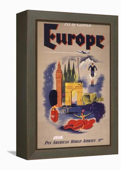 Fly by Clipper: Europe; Pan American World Airways-null-Framed Stretched Canvas