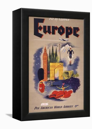 Fly by Clipper: Europe; Pan American World Airways-null-Framed Stretched Canvas