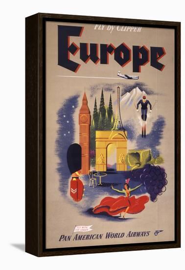 Fly by Clipper: Europe; Pan American World Airways-null-Framed Stretched Canvas