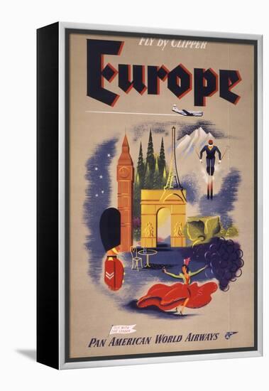 Fly by Clipper: Europe; Pan American World Airways-null-Framed Stretched Canvas