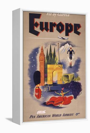 Fly by Clipper: Europe; Pan American World Airways-null-Framed Stretched Canvas