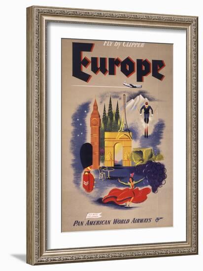 Fly by Clipper: Europe; Pan American World Airways-null-Framed Art Print