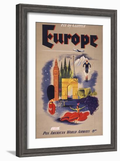 Fly by Clipper: Europe; Pan American World Airways-null-Framed Art Print