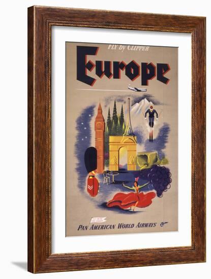 Fly by Clipper: Europe; Pan American World Airways-null-Framed Art Print