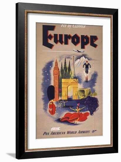 Fly by Clipper: Europe; Pan American World Airways-null-Framed Art Print