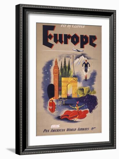 Fly by Clipper: Europe; Pan American World Airways-null-Framed Art Print