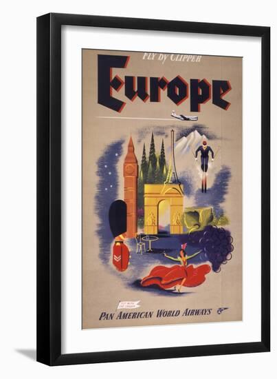 Fly by Clipper: Europe; Pan American World Airways-null-Framed Premium Giclee Print