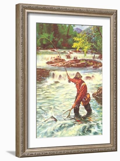 Fly Fisher with Net-null-Framed Art Print