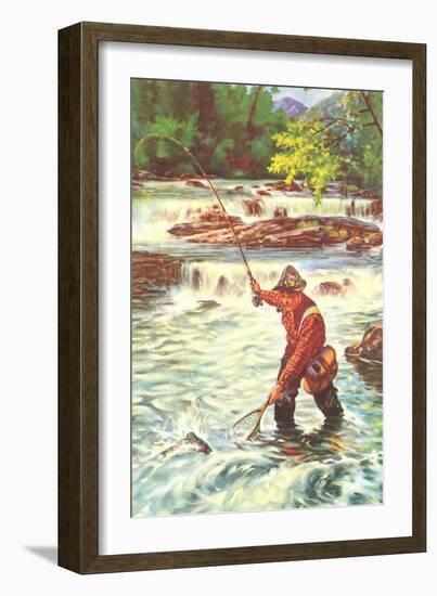 Fly Fisher with Net-null-Framed Art Print