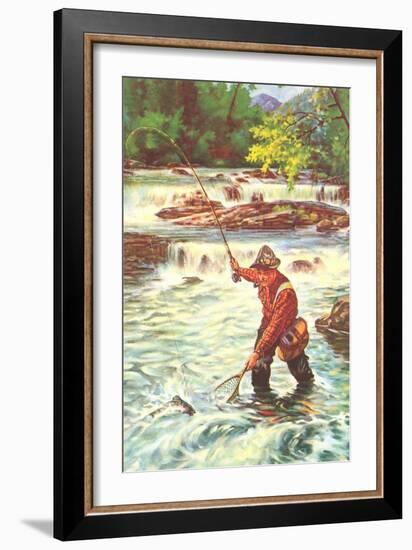 Fly Fisher with Net-null-Framed Art Print