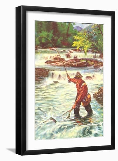 Fly Fisher with Net-null-Framed Art Print