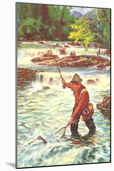 Fly Fisher with Net-null-Mounted Art Print