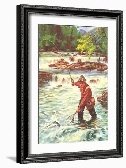 Fly Fisher with Net-null-Framed Art Print