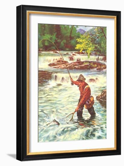 Fly Fisher with Net-null-Framed Art Print