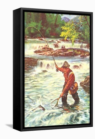 Fly Fisher with Net-null-Framed Stretched Canvas