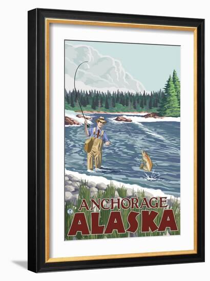 Fly Fisherman, Anchorage, Alaska-Lantern Press-Framed Art Print