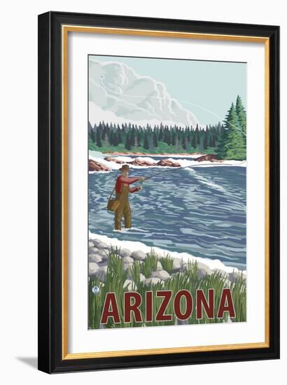 Fly Fisherman - Arizona-Lantern Press-Framed Art Print