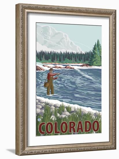 Fly Fisherman - Colorado-Lantern Press-Framed Art Print