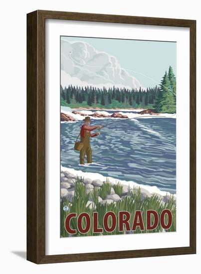 Fly Fisherman - Colorado-Lantern Press-Framed Art Print